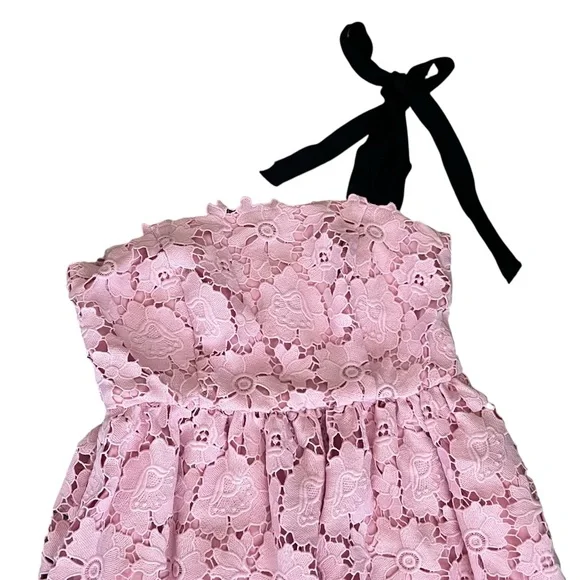 Anthropologie Maeve Women's One Shoulder Tie Pink Lace Strapless Midi Dress Sz 6 Anthropologie Maeve Women's One Shoulder Tie Pink Lace Strapless Midi Dress Sz 6